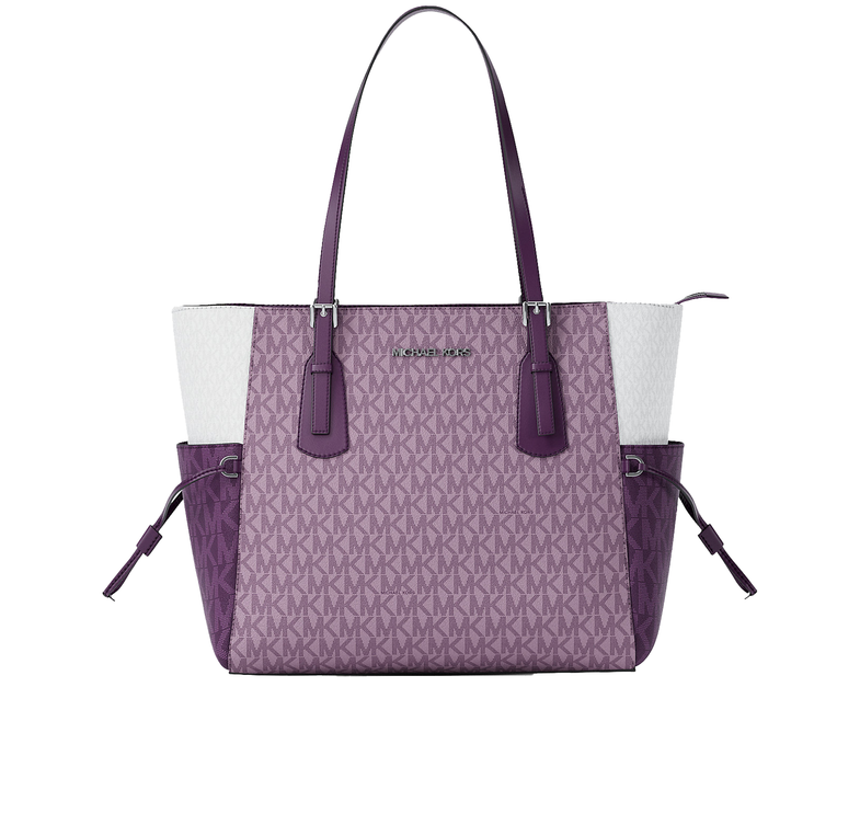 Michael Kors Women's Voyager Large Color-Block Signature Logo Tote Bag Dark Purple Ml