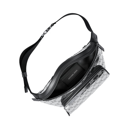 Michael Kors Men's Cooper Medium Metallic Logo Debossed Utility Sling Pack Silver