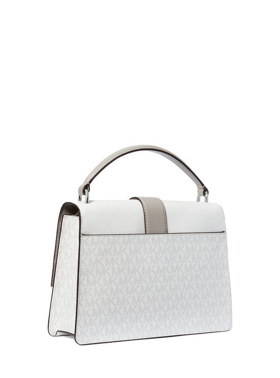 Michael Kors Women's Greenwich Medium Color-Block and Signature Logo Satchel Bag Optic White