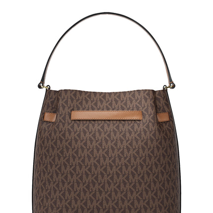 Michael Kors Women's Carson Medium Signature Logo Convertible Bucket Crossbody Bag Brown/Gold