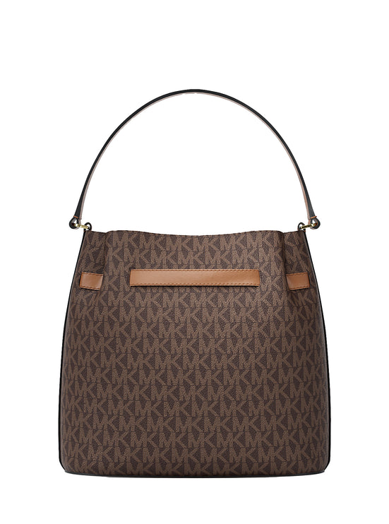 Michael Kors Women's Carson Medium Signature Logo Convertible Bucket Crossbody Bag Brown/Gold