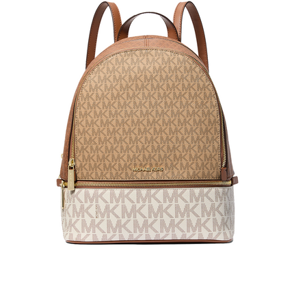 Michael Kors Women's Rhea Medium Color-Block Signature Logo Backpack Camel Multi/Gold