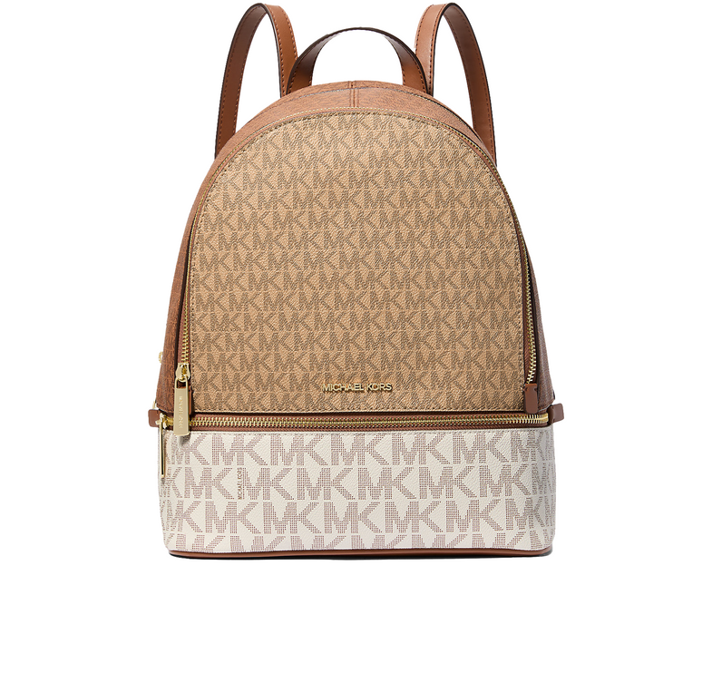 Michael Kors Women's Rhea Medium Color-Block Signature Logo Backpack Camel Multi/Gold