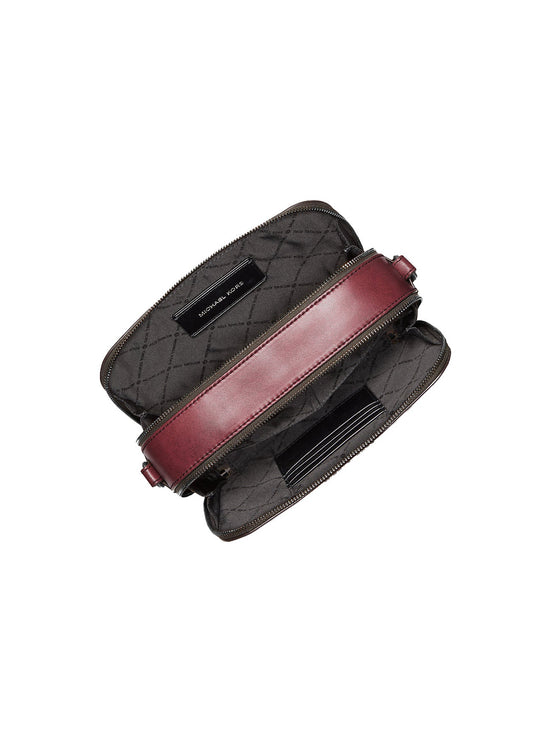 Michael Kors Men's Hudson Logo Embossed Burnished Leather Crossbody Bag Oxblood