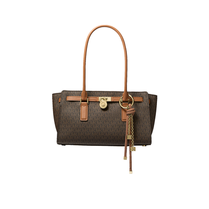 Michael Kors Women's Hamilton Moderne Small Signature Logo Satchel Bag Brown/Acorn/Gold