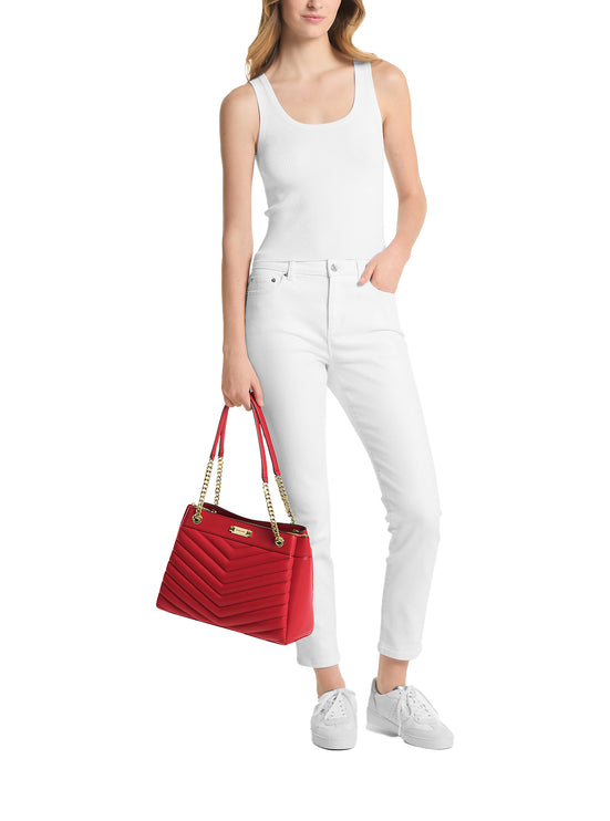 Michael Kors Women's Whitney Medium Quilted Tote Bag Bright Red