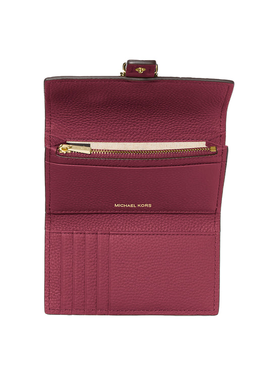 Michael Kors Women's Nolita Medium Pebbled Leather Tri-Fold Wallet Mulberry/Gold