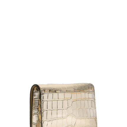 Michael Kors Women's Jet Set Medium Metallic Crocodile Embossed Leather Crossbody Bag Pale Gold