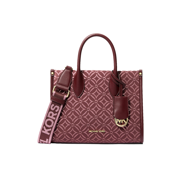 Michael Kors Women's Mirella Small Metallic Logo Jacquard Crossbody Bag Oxblood Multi