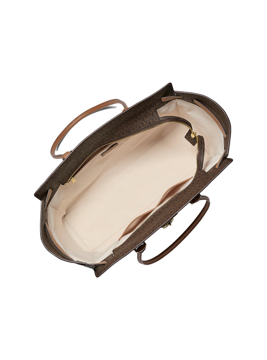 Michael Kors Women's Hamilton Moderne Large Signature Logo Tote Bag Brown/Acorn/Gold