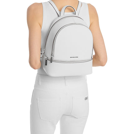 Michael Kors Women's Rhea Medium Pebbled Leather Backpack Optic White/Silver