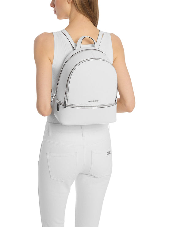 Michael Kors Women's Rhea Medium Pebbled Leather Backpack Optic White/Silver