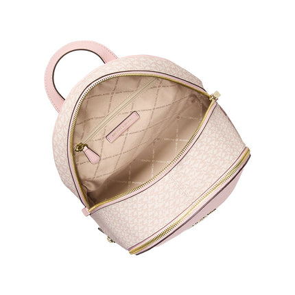 Michael Kors Women's Rhea Medium Metallic Signature Logo Backpack Powder Blush/Gold