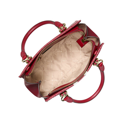 Michael Kors Women's Marilyn Medium Signature Logo Stripe Satchel Bag Cherry/Gold