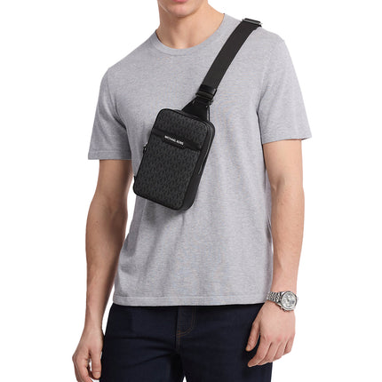 Michael Kors Men's Cooper Medium Signature Logo Sling Pack Black/Silver