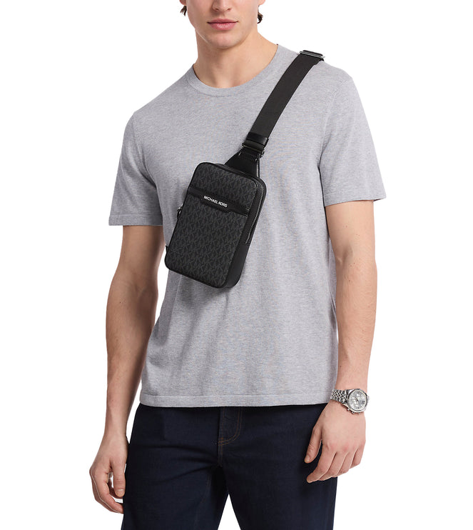 Michael Kors Men's Cooper Medium Signature Logo Sling Pack Black/Silver