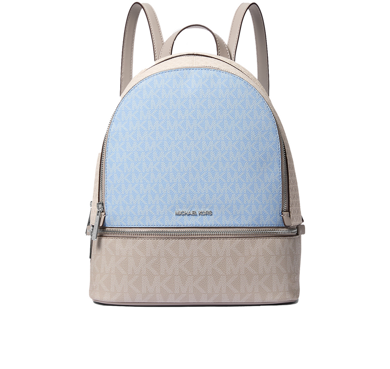 Michael Kors Women's Rhea Medium Color-Block Signature Logo Backpack Light Sky Multi
