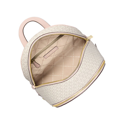 Michael Kors Women's Rhea Medium Color-Block Signature Logo Backpack Powder Blush Multi/Gold