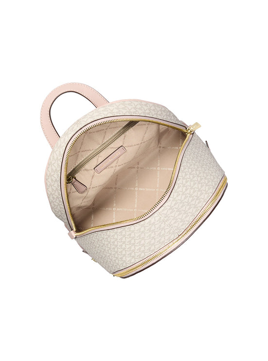 Michael Kors Women's Rhea Medium Color-Block Signature Logo Backpack Powder Blush Multi/Gold