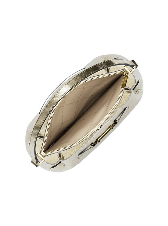 Michael Kors Women's Carson Medium Metallic Convertible Bucket Crossbody Bag Pale Gold