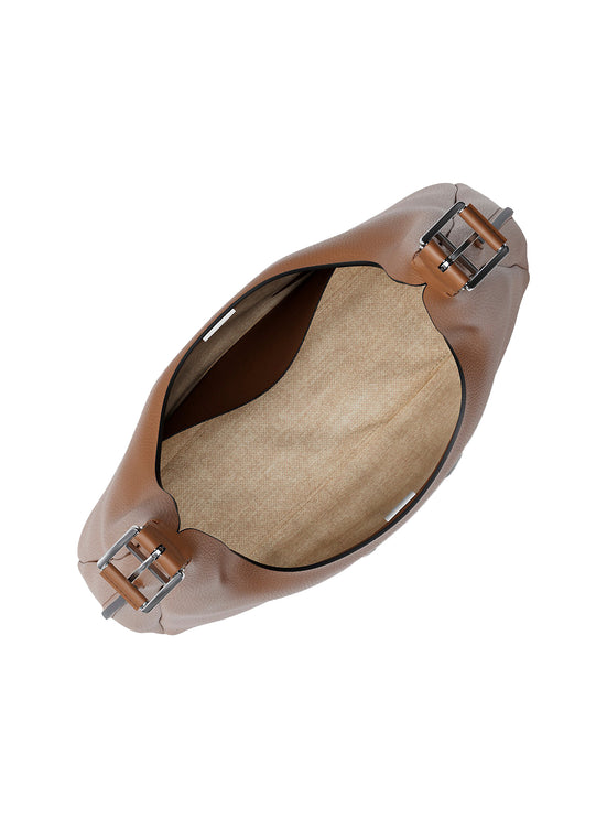 Michael Kors Women's Nolita Large Pebbled Leather Hobo Shoulder Bag Luggage/Silver