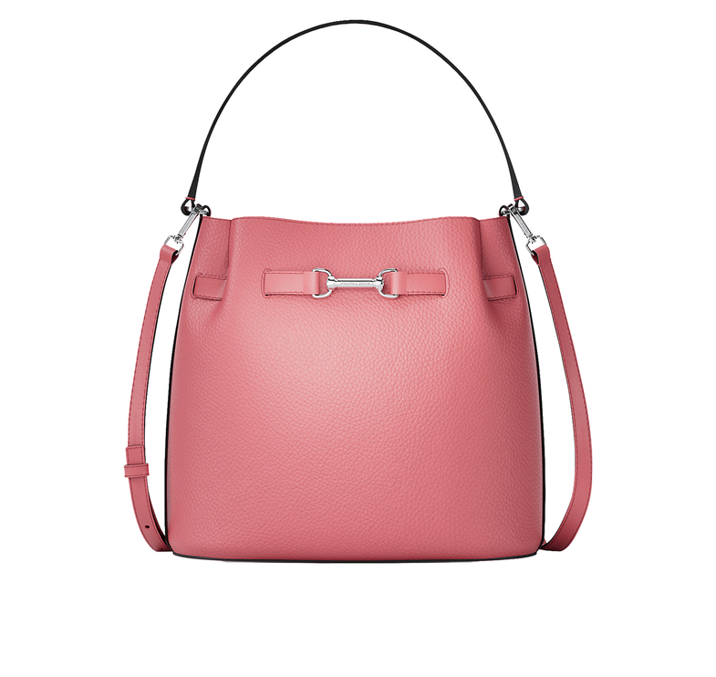 Michael Kors Women's Carson Medium Pebbled Leather Convertible Bucket Crossbody Bag Hibiscus/Silver