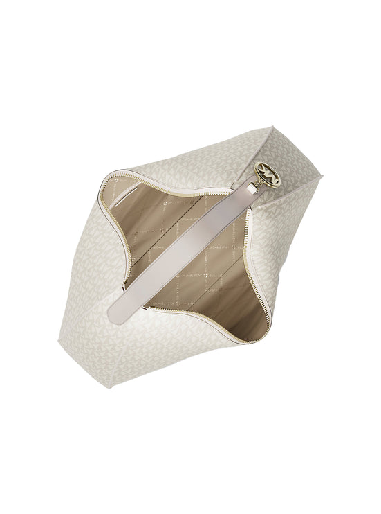 Michael Kors Women's Nayla Medium Signature Logo Shoulder Bag Light Cream Multi/Gold