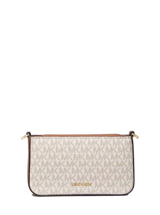 Michael Kors Women's Bryant Small Signature Logo Convertible Pochette Bag Vanilla/Acorn/Gold