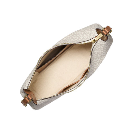 Michael Kors Women's Nolita Medium Signature Logo Shoulder Bag Vanilla/Acorn/Gold