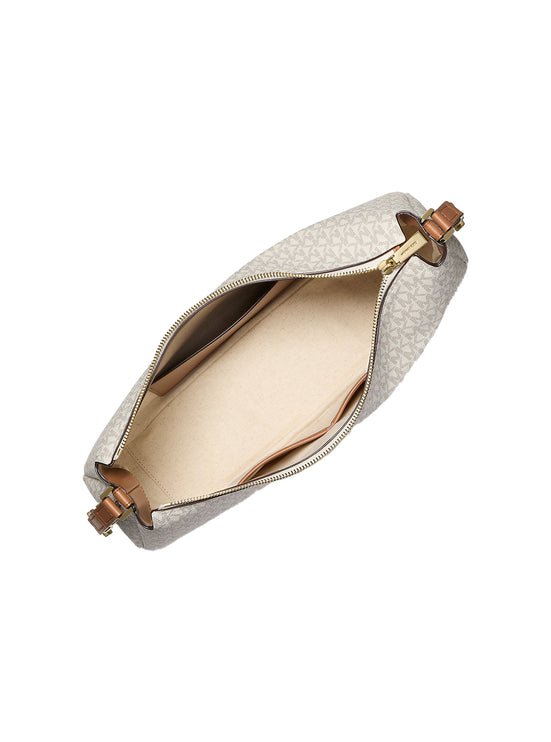 Michael Kors Women's Nolita Medium Signature Logo Shoulder Bag Vanilla/Acorn/Gold