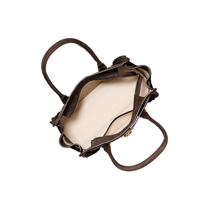 Michael Kors Women's Hamilton Moderne Small Fringed Suede Satchel Bag Chocolate/Gold