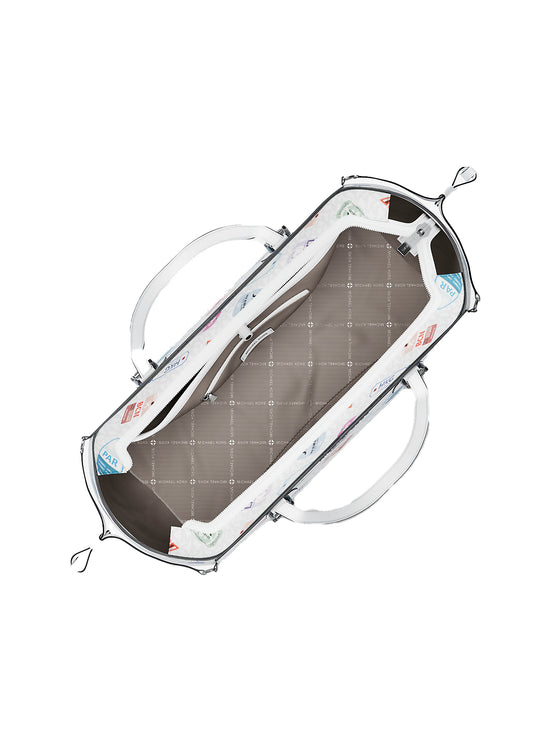 Michael Kors Women's Voyager Large Printed Signature Logo Tote Bag Optic White