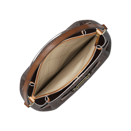 Michael Kors Women's Carson Medium Signature Logo Convertible Bucket Crossbody Bag Brown/Gold