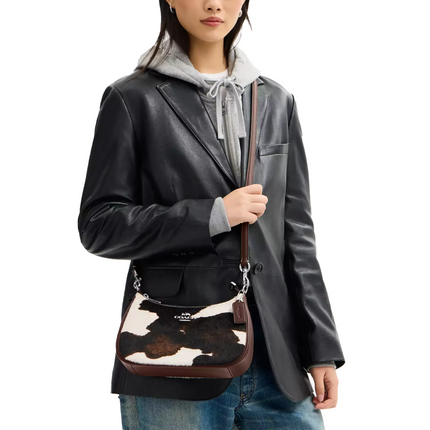 Coach Women's Teri Shoulder Bag With Cow Print Silver/Cow Multi