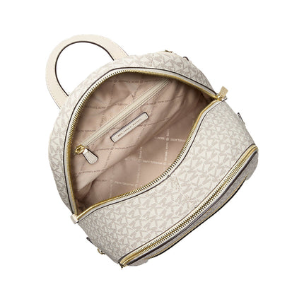Michael Kors Women's Rhea Medium Signature Logo Backpack Light Cream Multi/Gold