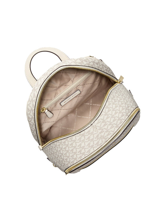 Michael Kors Women's Rhea Medium Signature Logo Backpack Light Cream Multi/Gold
