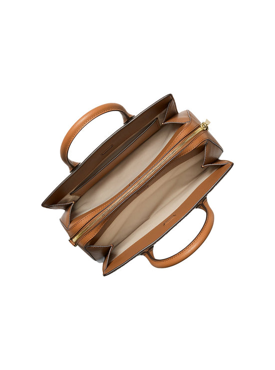 Michael Kors Women's Laila Medium Signature Logo Satchel Bag Vanilla/Acorn/Gold