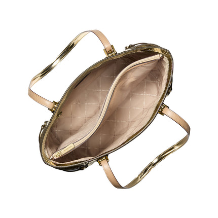 Michael Kors Women's Voyager Large Metallic Logo Debossed Tote Bag Pale Gold