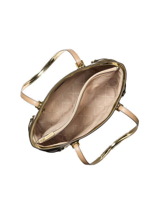 Michael Kors Women's Voyager Large Metallic Logo Debossed Tote Bag Pale Gold