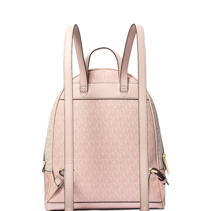 Michael Kors Women's Rhea Medium Color-Block Signature Logo Backpack Powder Blush Multi/Gold