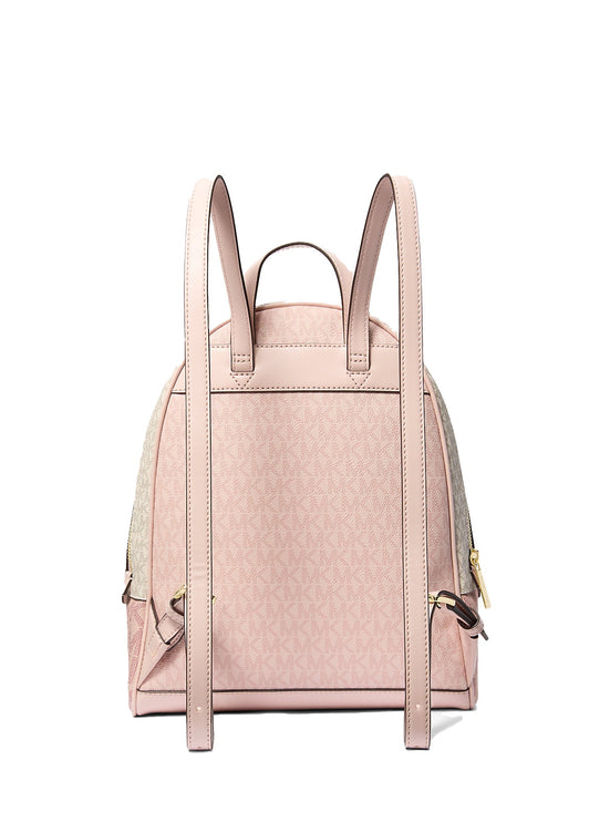 Michael Kors Women's Rhea Medium Color-Block Signature Logo Backpack Powder Blush Multi/Gold