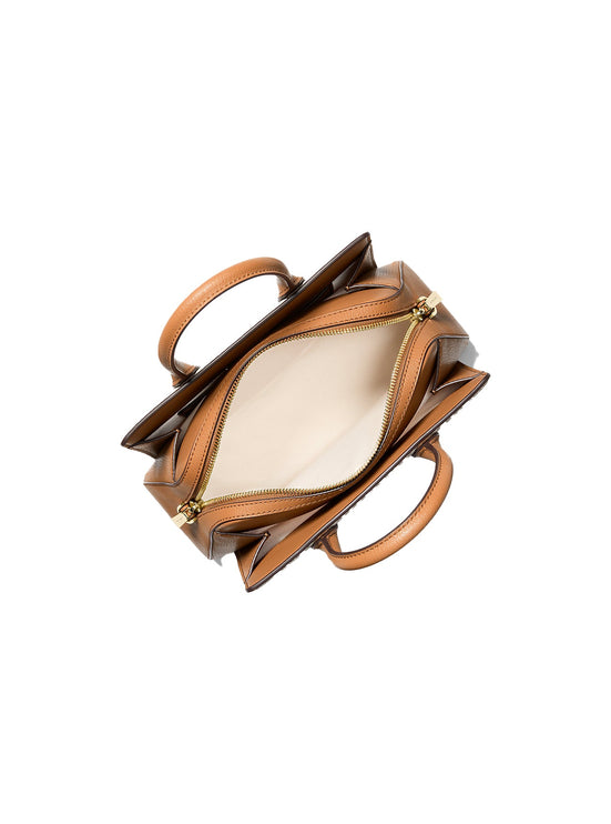 Michael Kors Women's Laila Small Signature Logo Satchel Bag Vanilla/Acorn/Gold