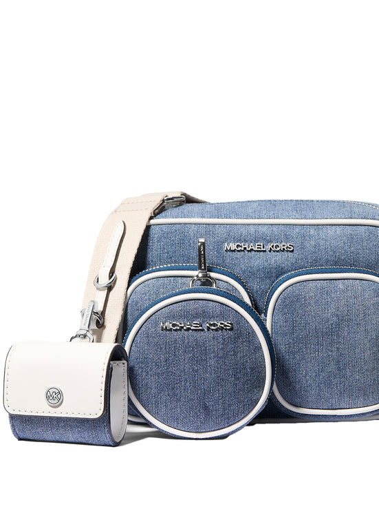 Michael Kors Women's Jet Set Medium Denim Crossbody Bag with Case for Apple Airpods Pro Denim