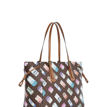 Michael Kors Women's Voyager Large Printed Signature Logo Tote Bag Brown/Gold
