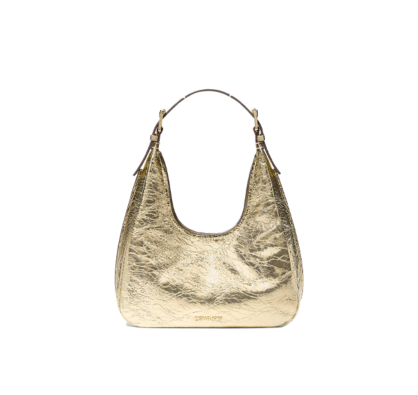 Michael Kors Women's Nolita Small Metallic Crackled Leather Hobo Shoulder Bag Pale Gold