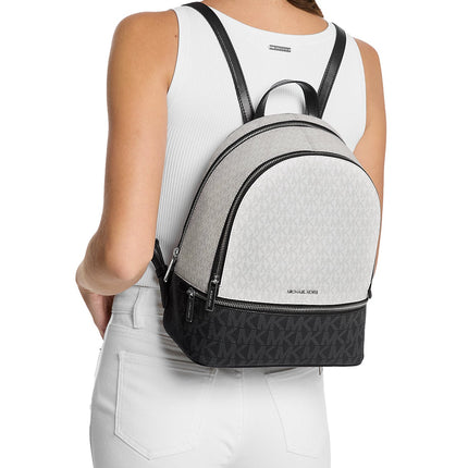 Michael Kors Women's Rhea Medium Color-Block Signature Logo Backpack Optic White Multi