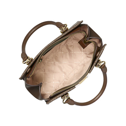 Michael Kors Women's Marilyn Medium Signature Logo Stripe Satchel Bag Brown/Gold