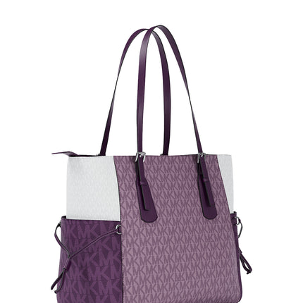 Michael Kors Women's Voyager Large Color-Block Signature Logo Tote Bag Dark Purple Ml