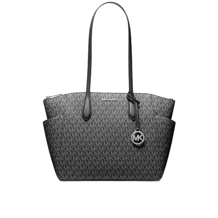 Michael Kors Women's Marilyn Medium Signature Logo Tote Bag Black/Silver