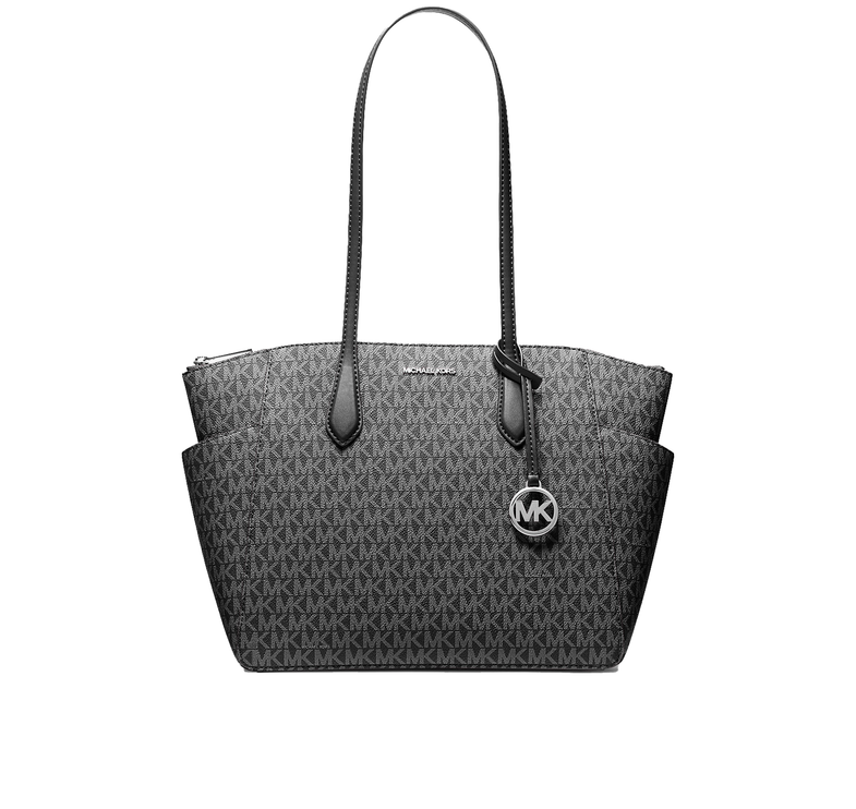 Michael Kors Women's Marilyn Medium Signature Logo Tote Bag Black/Silver